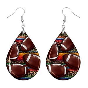 Football Animal Print Teardrop Dangle Custom Hook Earrings